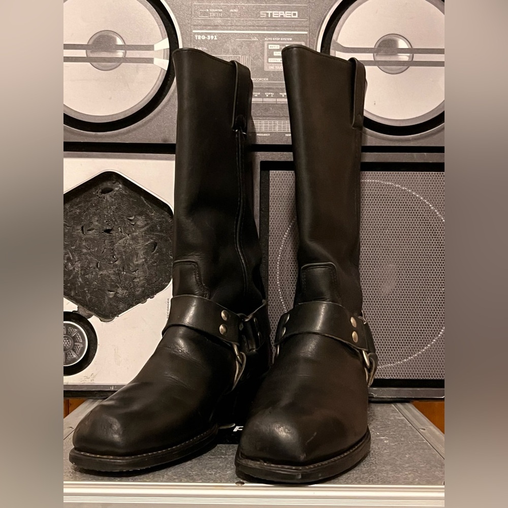 Vintage Double H Black Men's Leather Harness Boots
